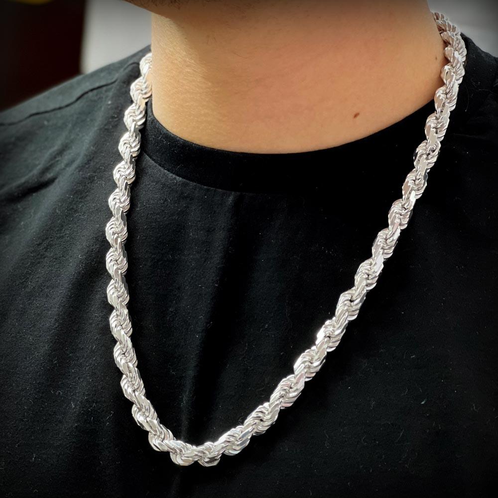Solid 925 Sterling Silver Diamond Cut Rope Chain, High Polish Twisted Braid Necklace for Men & Women, Premium Silver Rope Chain Necklace