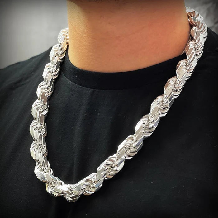 Solid 925 Sterling Silver Diamond Cut Rope Chain, High Polish Twisted Braid Necklace for Men & Women, Premium Silver Rope Chain Necklace