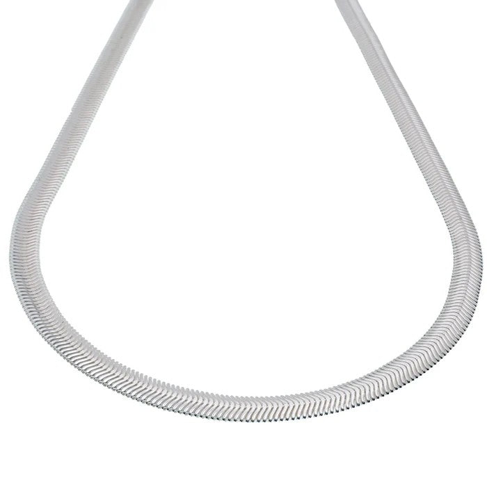 925 Sterling Silver Herringbone Style Snake Necklace, Flexible Ribbon Chain, High Polish Serpentine Necklace, Flexible Brazilian Link Chain