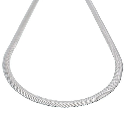 925 Sterling Silver Herringbone Style Snake Necklace, Flexible Ribbon Chain, High Polish Serpentine Necklace, Flexible Brazilian Link Chain