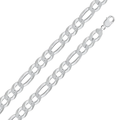 Solid 925 Sterling Silver Figaro Chain Necklace, Flat Curb Figaro, Classic 3+1 Link Necklace for Men & Women, Link Chain for Large Pendants