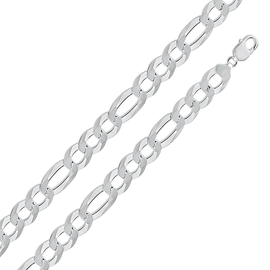 Sterling Silver Solid Figaro Chain, Classic Concave Figaro, Men's & Women's, Everyday Casual Wear, 3+1 Alternating Curb Chain