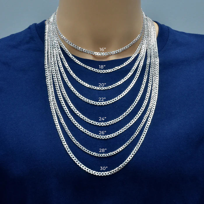 Solid 925 Sterling Silver Cuban Link Chain for all pendants, High Polish Flat Curb Necklace for Men & Women Thick Silver Curb Chain Necklace