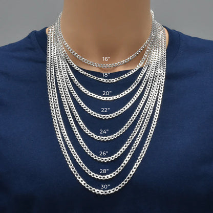 Solid 925 Sterling Silver Cuban Link Chain for all pendants, High Polish Flat Curb Necklace for Men & Women Thick Silver Curb Chain Necklace