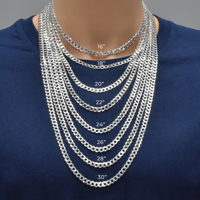 Solid 925 Sterling Silver Cuban Link Chain for all pendants, High Polish Flat Curb Necklace for Men & Women Thick Silver Curb Chain Necklace