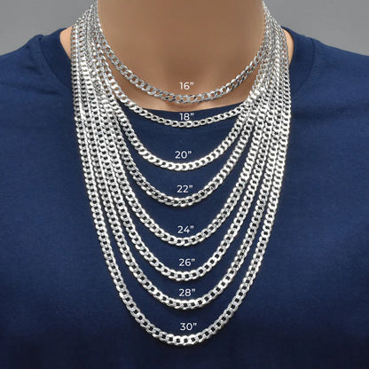 Solid 925 Sterling Silver Cuban Link Chain for all pendants, High Polish Flat Curb Necklace for Men & Women Thick Silver Curb Chain Necklace