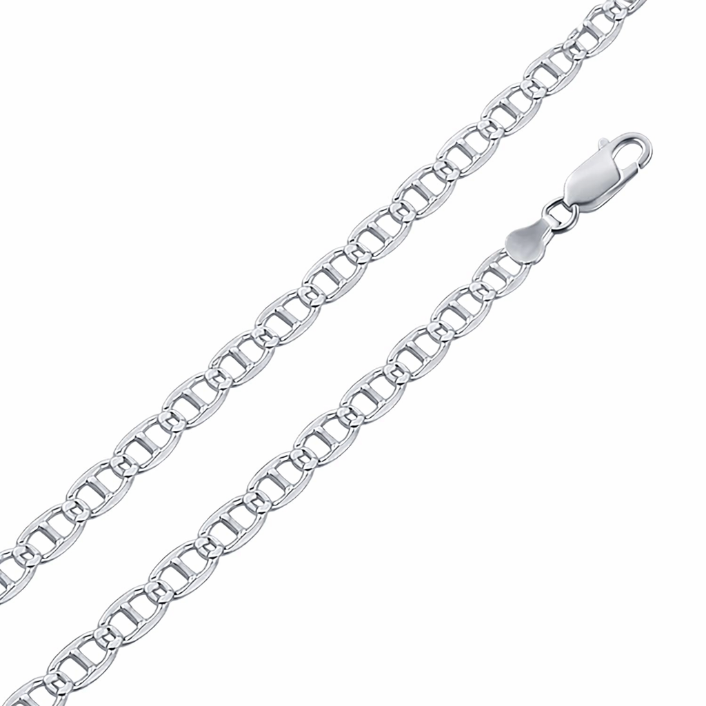 Solid 925 Sterling Silver Mariner Chain Reversible Diamond Cut & High Polish Anchor Link Necklace for Men and Women, Silver Mariner Necklace