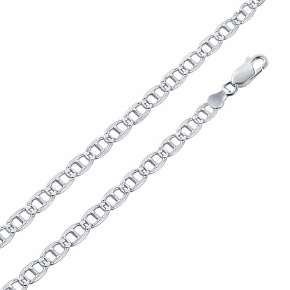 Solid 925 Sterling Silver Mariner Chain Reversible Diamond Cut & High Polish Anchor Link Necklace for Men and Women, Silver Mariner Necklace