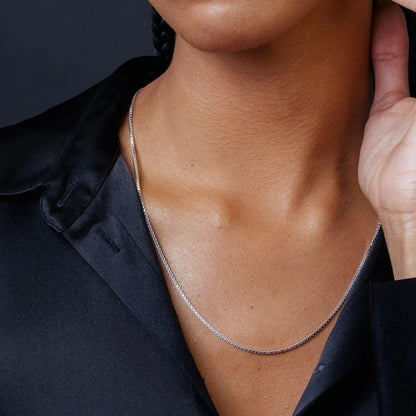 Solid 925 Sterling Silver Box Chain, Square Venetian Link Necklace for Men & Women, Dainty 0.6mm Minimalist Choker to Thick 2.5mm Pendant Chain