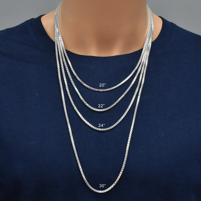 Solid 925 Sterling Silver Box Chain, Square Venetian Link Necklace for Men & Women, Dainty 0.6mm Minimalist Choker to Thick 2.5mm Pendant Chain