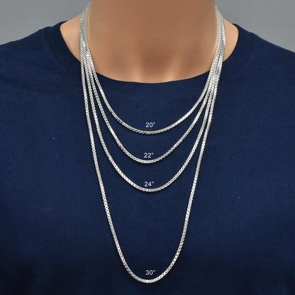 Solid 925 Sterling Silver Box Chain, Square Venetian Link Necklace for Men & Women, Dainty 0.6mm Minimalist Choker to Thick 2.5mm Pendant Chain