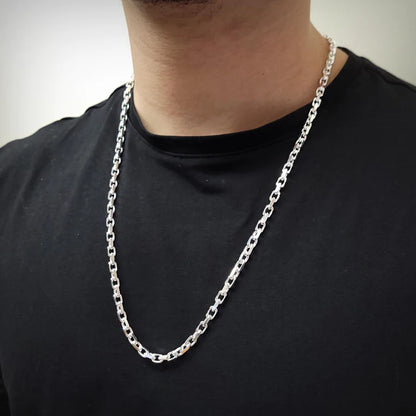Solid 925 Sterling Silver Rectangular Forza Chain, Men's Tino Cable Link Necklace, Premium Squared Cable Link Chain Custom Length Jewelry