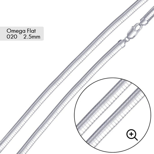 Solid Sterling Silver Flat Omega Chain, Heavy Pendant Chain for Men & Women, Tightly Closed Link Snake Chain, 925 Silver Necklaces
