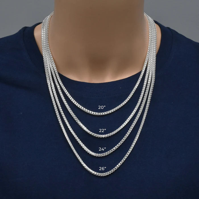 Solid 925 Sterling Silver Square Franco Chain, Men's and Women's Foxtail Link Necklace, Heavy Pendant Chain, Custom Length Jewelry