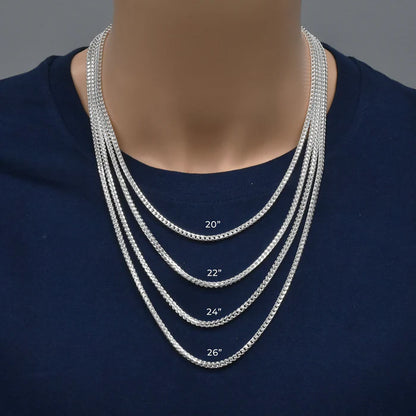 Solid 925 Sterling Silver Square Franco Chain, Men's and Women's Foxtail Link Necklace, Heavy Pendant Chain, Custom Length Jewelry