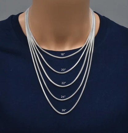 Solid 925 Sterling Silver Square Franco Chain, Men's and Women's Foxtail Link Necklace, Heavy Pendant Chain, Custom Length Jewelry