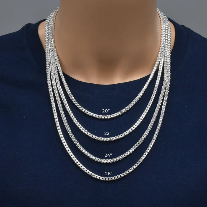 Solid 925 Sterling Silver Square Franco Chain, Men's and Women's Foxtail Link Necklace, Heavy Pendant Chain, Custom Length Jewelry