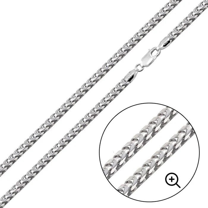 Solid 925 Sterling Silver Square Franco Chain, Men's and Women's Foxtail Link Necklace, Heavy Pendant Chain, Custom Length Jewelry