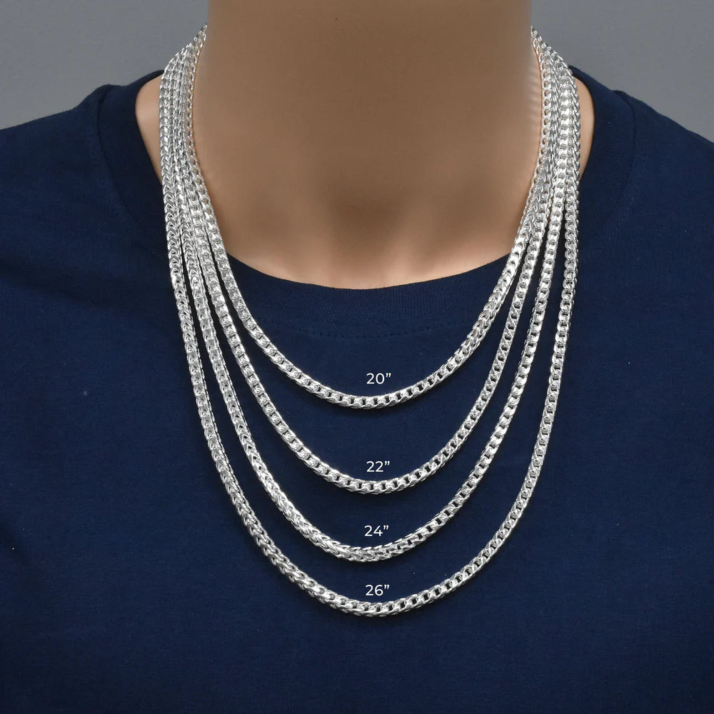 Solid 925 Sterling Silver Square Franco Chain, Men's and Women's Foxtail Link Necklace, Heavy Pendant Chain, Custom Length Jewelry