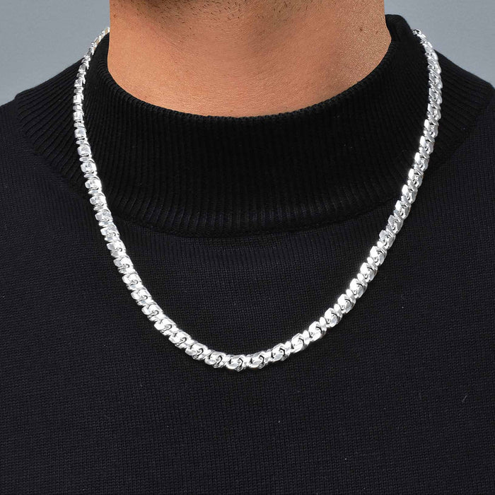 Solid 925 Sterling Silver Dollar Sign Curb Chain, Textured Flat Money Motif Link Necklace for Men & Women Custom Length Hip Hop Fine Jewelry