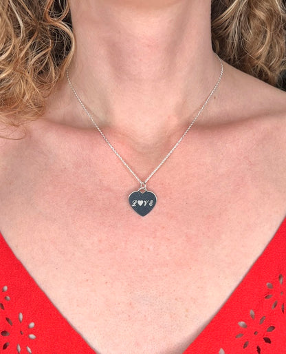 Custom Engraved Heart Pendant Necklace in 925 Sterling Silver Personalized High Polish Heart Charm Dainty Minimalist Jewelry Gift For Her