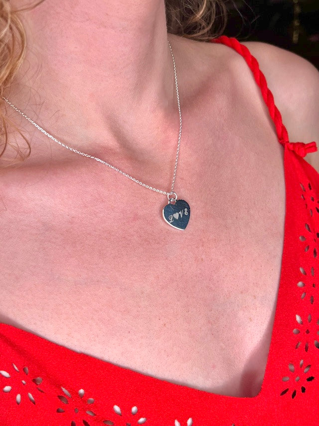 Custom Engraved Heart Pendant Necklace in 925 Sterling Silver Personalized High Polish Heart Charm Dainty Minimalist Jewelry Gift For Her
