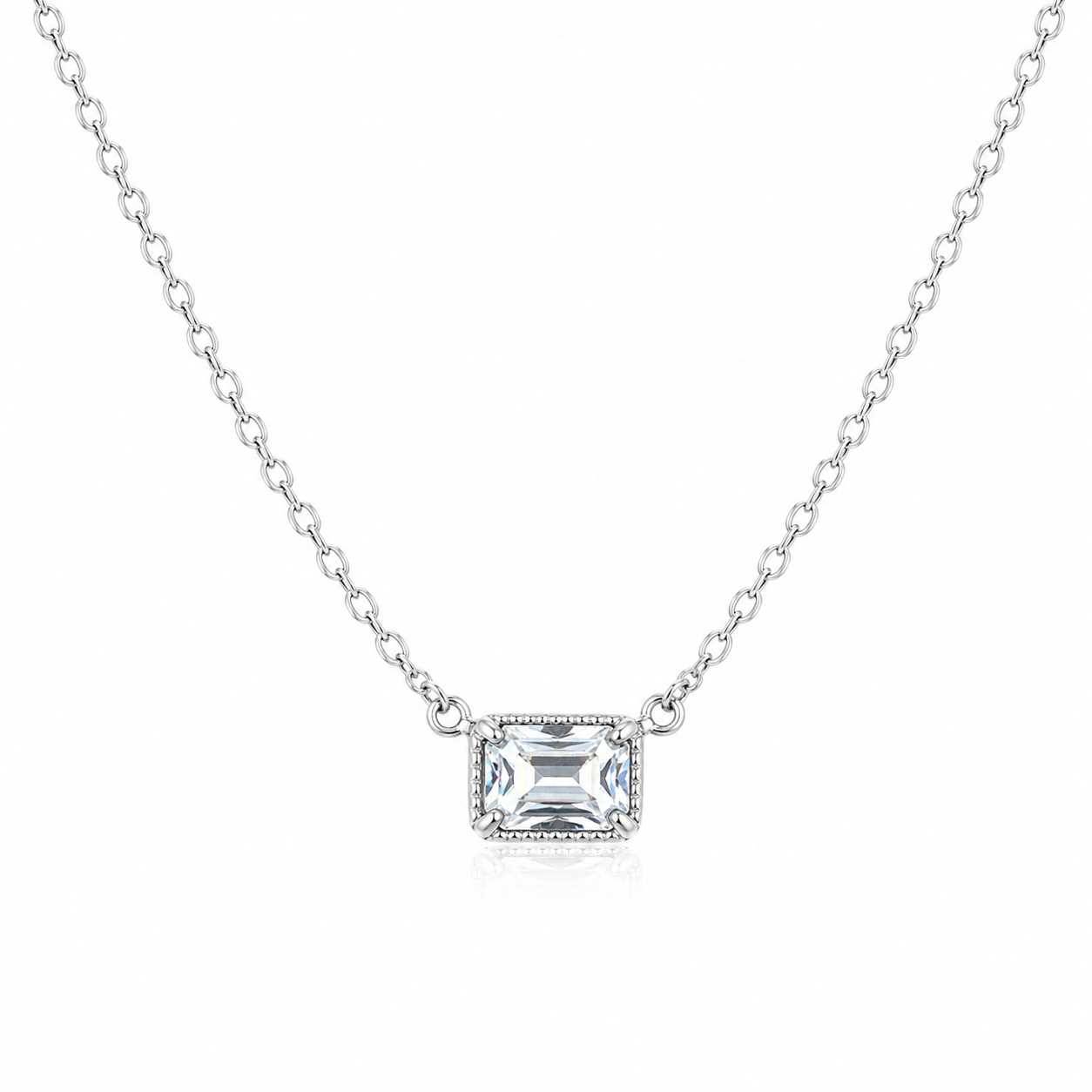 Solid 14K Gold Emerald Cut Birthstone Necklace, 925 Sterling Silver 7x5mm Dainty Rectangle Fancy Charm Pendant, Personalized Gift for Her