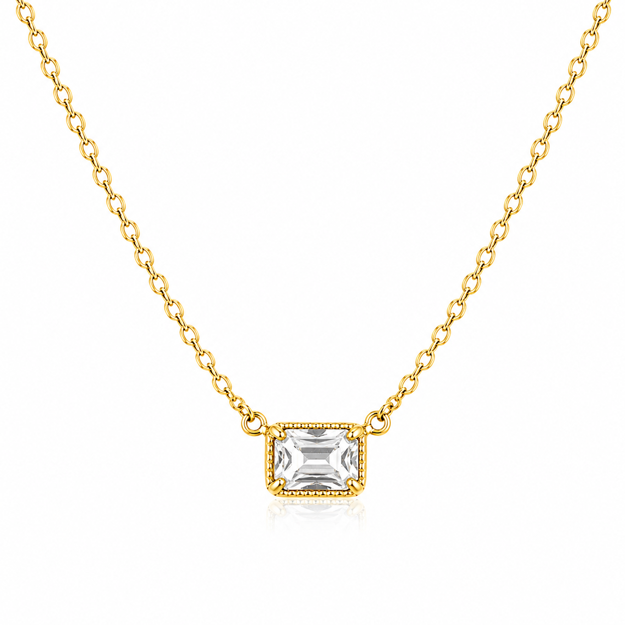 Solid 14K Gold Emerald Cut Birthstone Necklace, 925 Sterling Silver 7x5mm Dainty Rectangle Fancy Charm Pendant, Personalized Gift for Her
