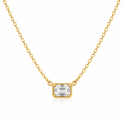Solid 14K Gold Emerald Cut Birthstone Necklace, 925 Sterling Silver 7x5mm Dainty Rectangle Fancy Charm Pendant, Personalized Gift for Her