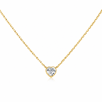 Solid 14K Gold Heart Birthstone Necklace, 925 Sterling Silver 6mm Grain Fancy Beaded Charm Pendant, Personalized Birthday Gift for Her