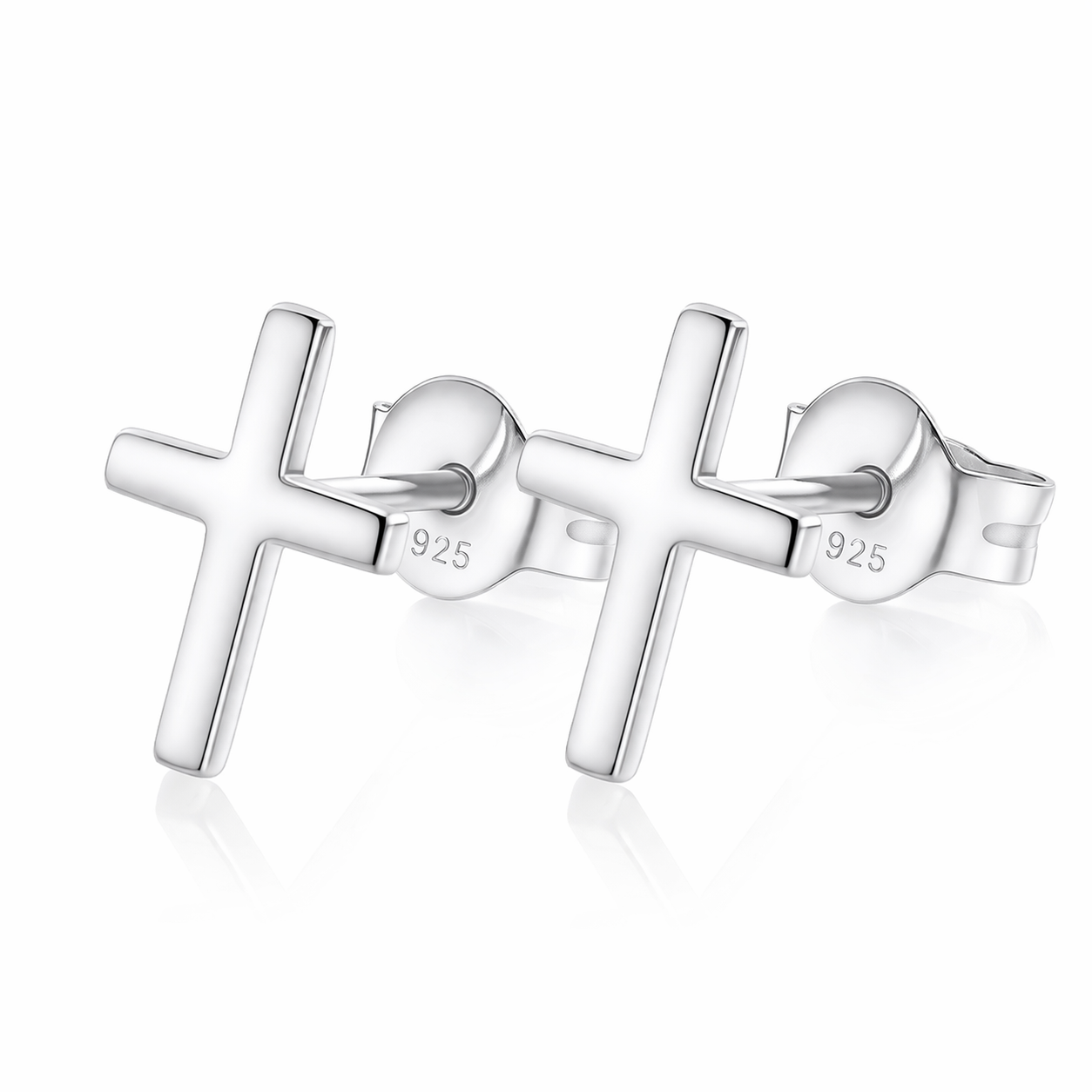 Solid 925 Sterling Silver Cross Stud Earrings, Dainty Religious Crucifix Post Earrings for Men & Women, Tiny Silver Faith Cross Studs