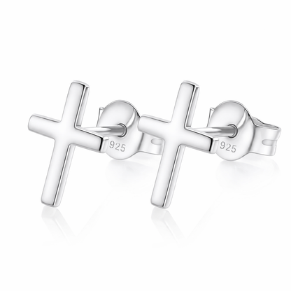 Solid 925 Sterling Silver Cross Stud Earrings, Dainty Religious Crucifix Post Earrings for Men & Women, Tiny Silver Faith Cross Studs