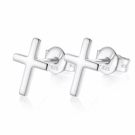 Solid 925 Sterling Silver Cross Stud Earrings, Dainty Religious Crucifix Post Earrings for Men & Women, Tiny Silver Faith Cross Studs