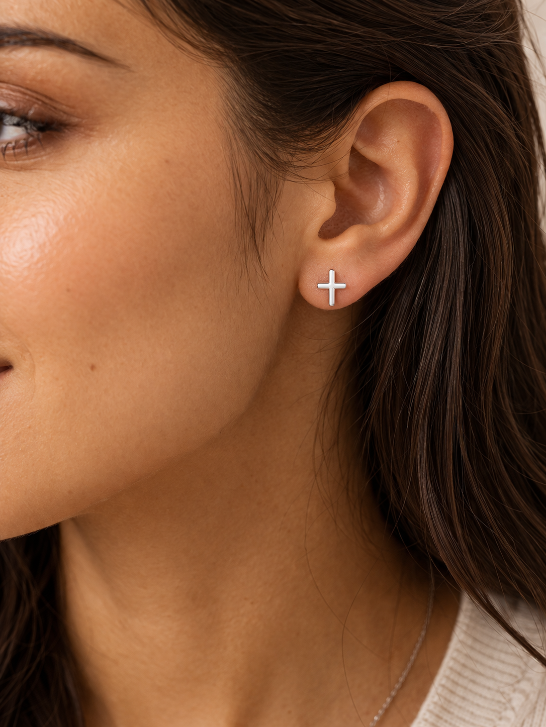 Solid 925 Sterling Silver Cross Stud Earrings, Dainty Religious Crucifix Post Earrings for Men & Women, Tiny Silver Faith Cross Studs