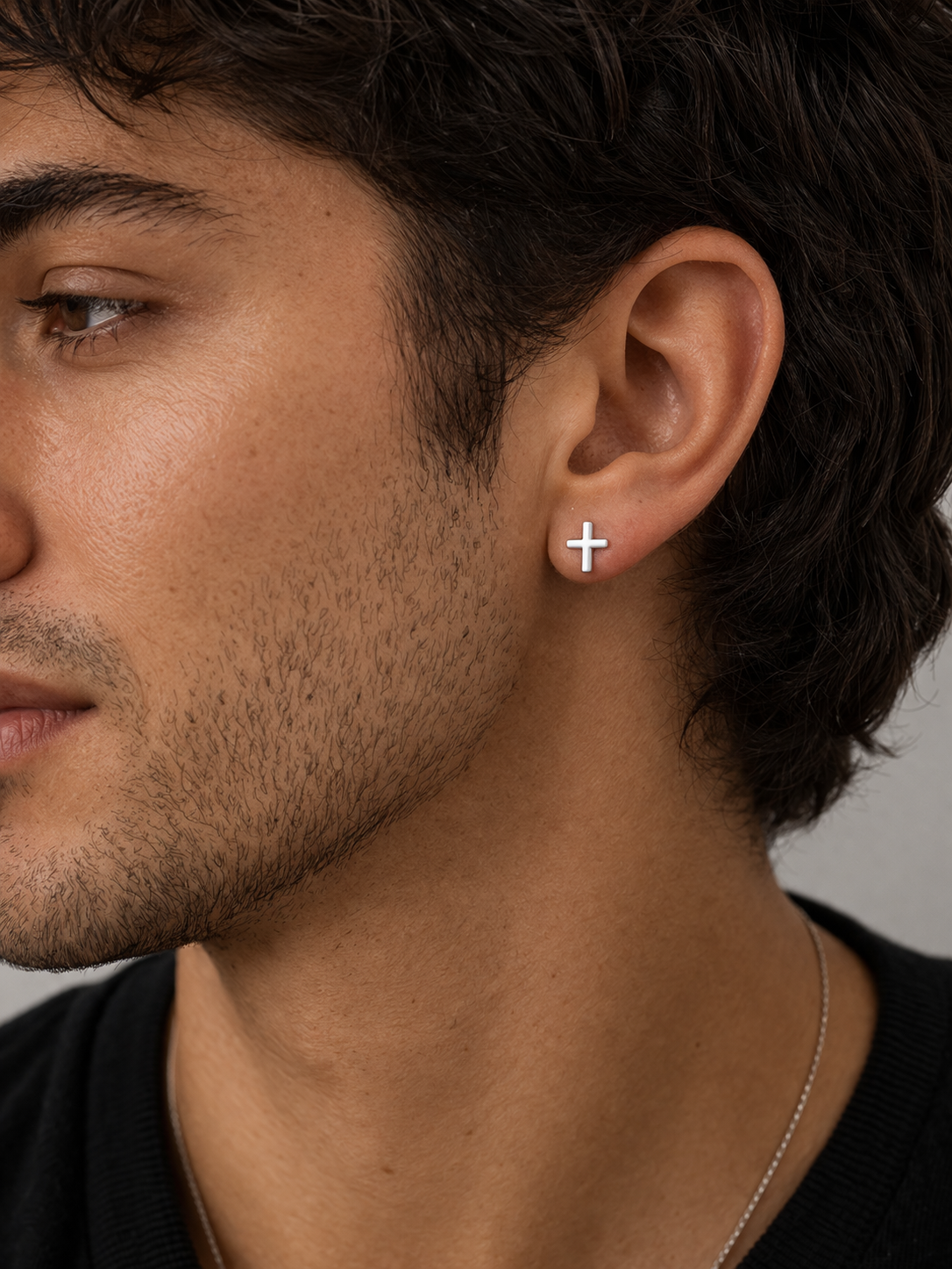Solid 925 Sterling Silver Cross Stud Earrings, Dainty Religious Crucifix Post Earrings for Men & Women, Tiny Silver Faith Cross Studs