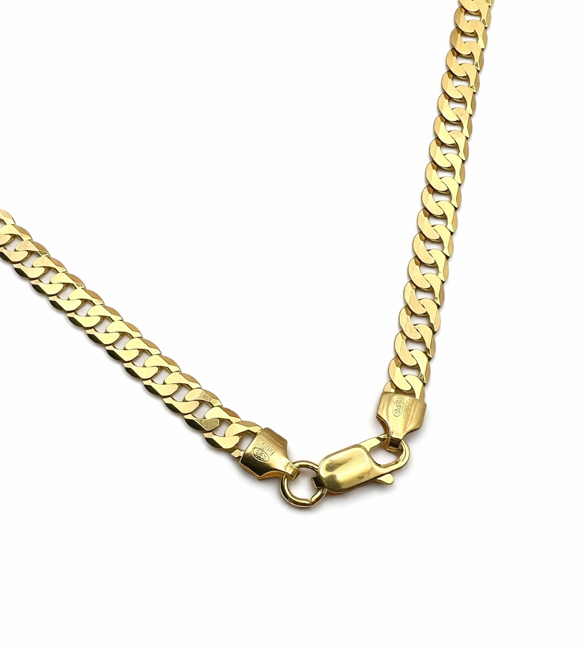 Solid 925 Sterling Silver Flat Curb Chain, 14K Gold Plated Cuban Link Necklace for Men & Women, High Polish Pendant Chain 2.1mm to 5.9mm