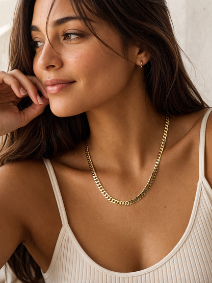Solid 925 Sterling Silver Flat Curb Chain, 14K Gold Plated Cuban Link Necklace for Men & Women, High Polish Pendant Chain 2.1mm to 5.9mm