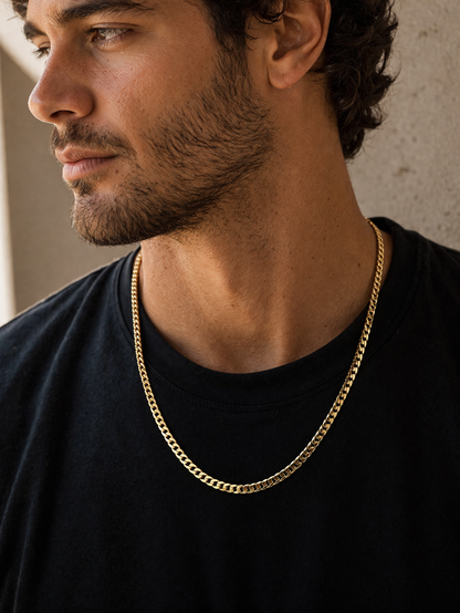 Solid 925 Sterling Silver Flat Curb Chain, 14K Gold Plated Cuban Link Necklace for Men & Women, High Polish Pendant Chain 2.1mm to 5.9mm