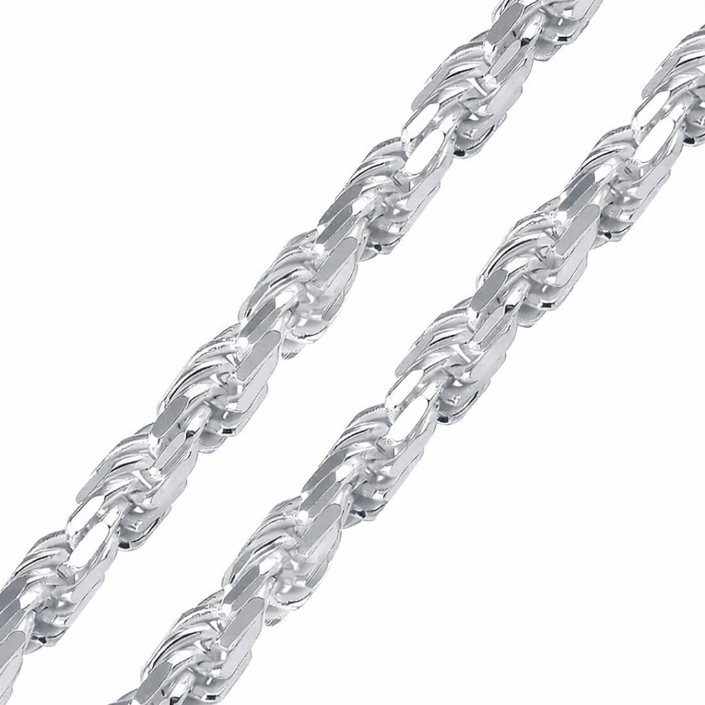 Solid 925 Sterling Silver Diamond Cut Rope Chain, High Polish Twisted Braid Necklace for Men & Women, Premium Silver Rope Chain Necklace