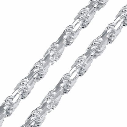 Solid 925 Sterling Silver Diamond Cut Rope Chain, High Polish Twisted Braid Necklace for Men & Women, Premium Silver Rope Chain Necklace