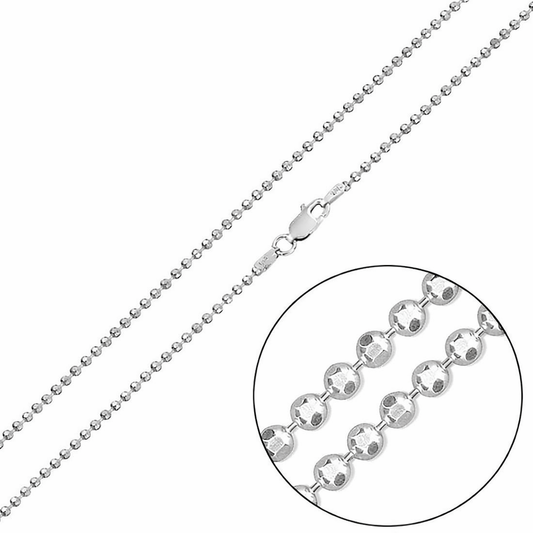 Solid 925 Sterling Silver Diamond Cut Ball Chain, Faceted Silver Military Bead Chain Premium Solid Silver Caviar Dog Tag Necklace for Charms