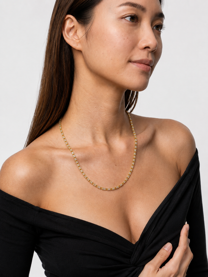 Solid 925 Sterling Silver Four Sided Ice Chain, 3.6mm Two Tone Gold Plated Bling Necklace, Diamond Cut Textured Matrix Chain for Men & Women