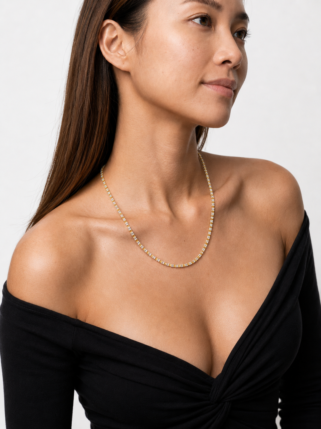 Solid 925 Sterling Silver Three Sided Ice Chain, Two Tone Gold & Rhodium Plated Bling Necklace for Men and Women Reversible Silver Ice Chain