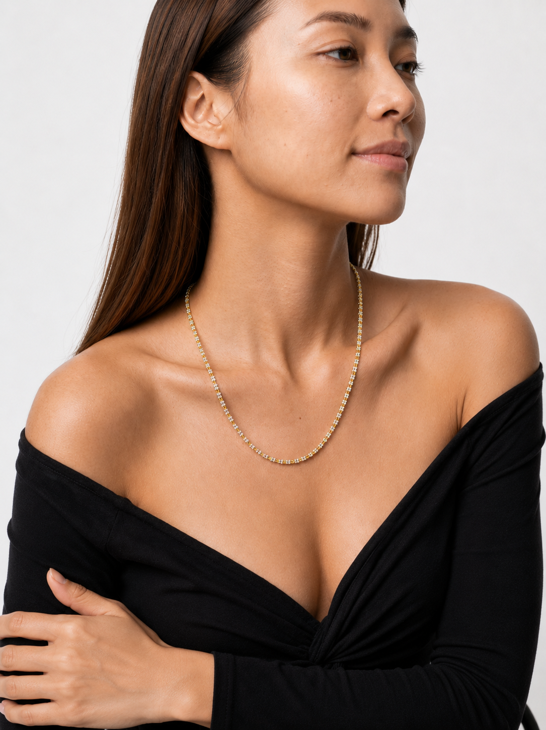 Solid 925 Sterling Silver Four Sided Ice Chain, 3.6mm Two Tone Gold Plated Bling Necklace, Diamond Cut Textured Matrix Chain for Men & Women