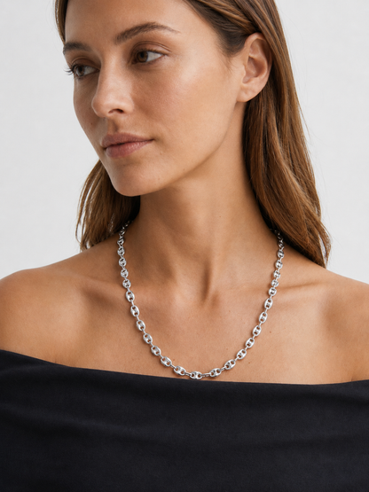 Solid 925 Sterling Silver Puffed Mariner Chain, Semi Solid Thick Anchor Link Necklace for Men & Women, Marine Link Chain for Large Pendants