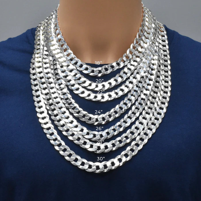 Solid 925 Sterling Silver Cuban Link Chain for all pendants, High Polish Flat Curb Necklace for Men & Women Thick Silver Curb Chain Necklace