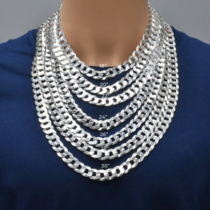Solid 925 Sterling Silver Cuban Link Chain for all pendants, High Polish Flat Curb Necklace for Men & Women Thick Silver Curb Chain Necklace