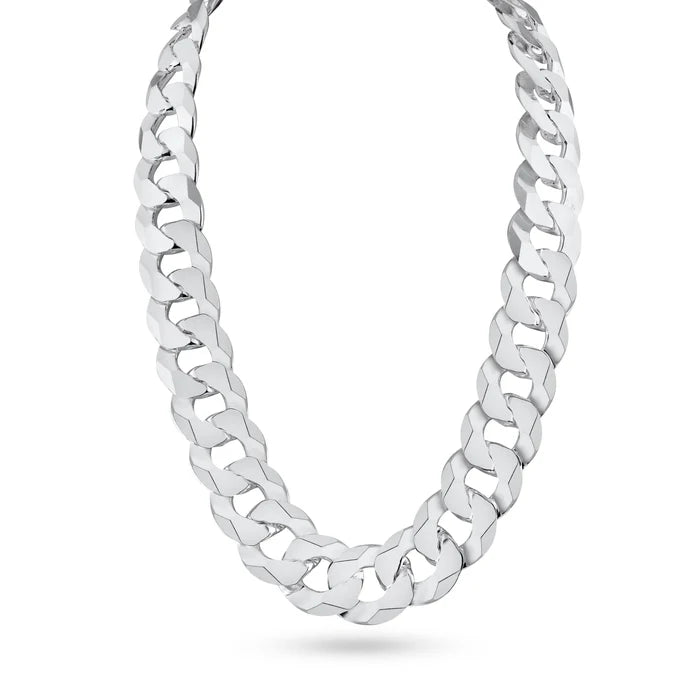 Solid 925 Sterling Silver Cuban Link Chain for all pendants, High Polish Flat Curb Necklace for Men & Women Thick Silver Curb Chain Necklace