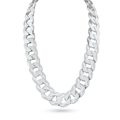 Solid 925 Sterling Silver Cuban Link Chain for all pendants, High Polish Flat Curb Necklace for Men & Women Thick Silver Curb Chain Necklace