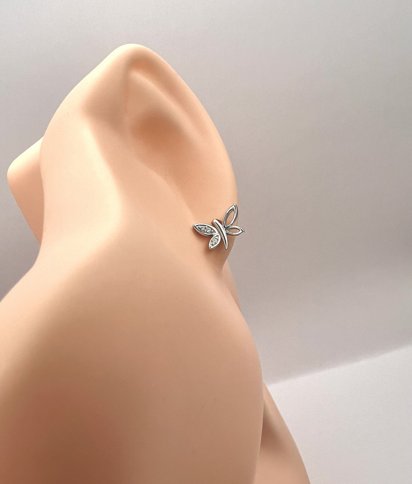Solid 925 Sterling Silver Dragonfly Butterfly Stud Earrings, Whimsical Cubic Zirconia Nature Piercing for Women, Cute Dainty Winged Studs
